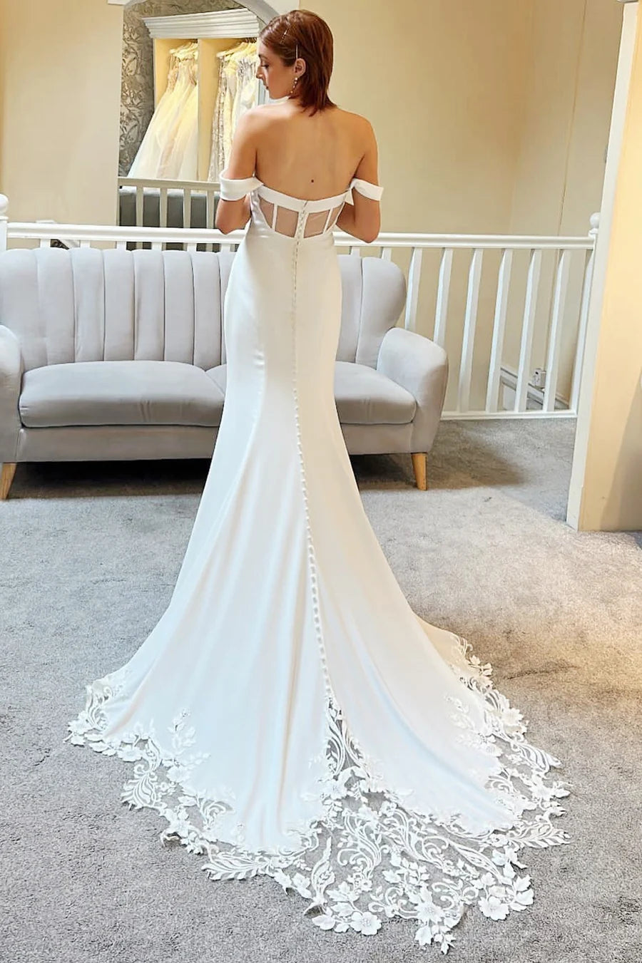 Robe de mariée longue sirène à épaules dénudées